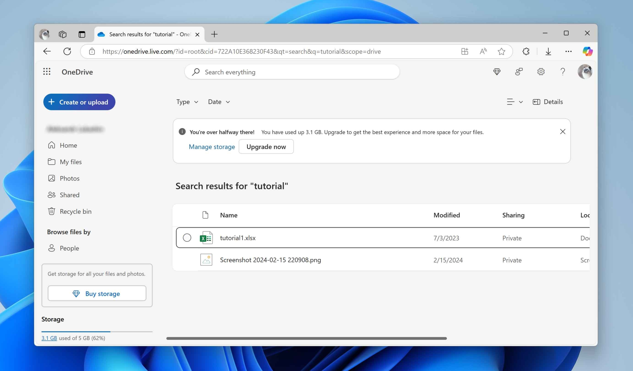 Dateien in OneDrive suchen