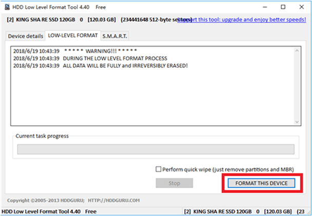 Formatieren der Festplatte mit HDD LLF Low Level Format Tool