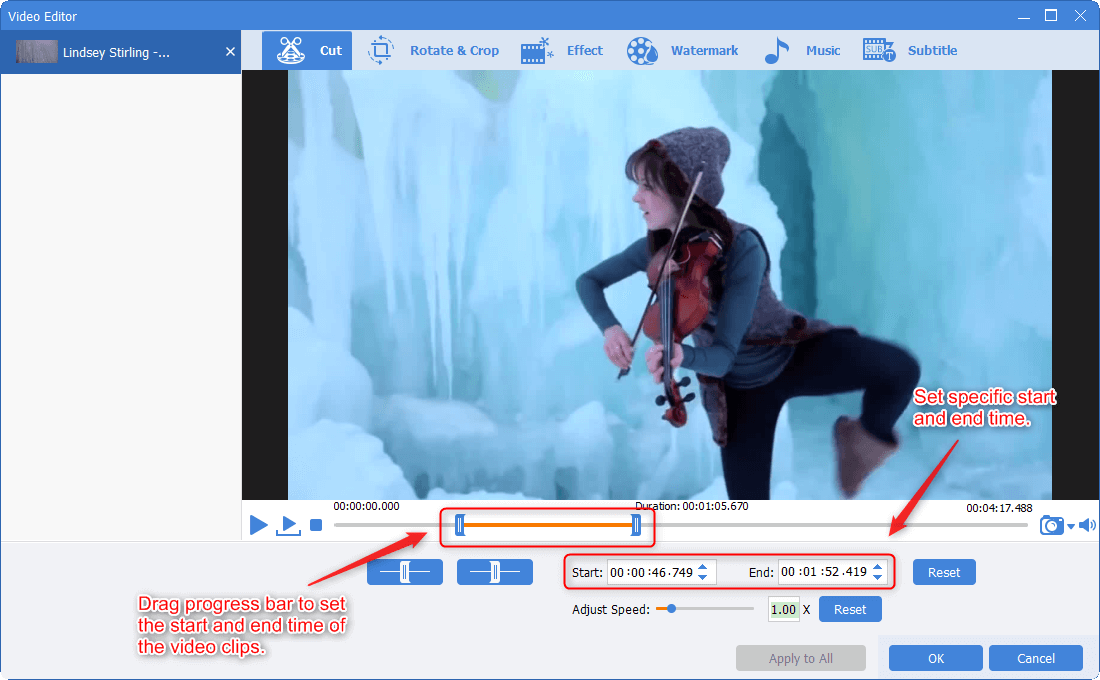 Schneiden von Videoclips in renee video editor pro