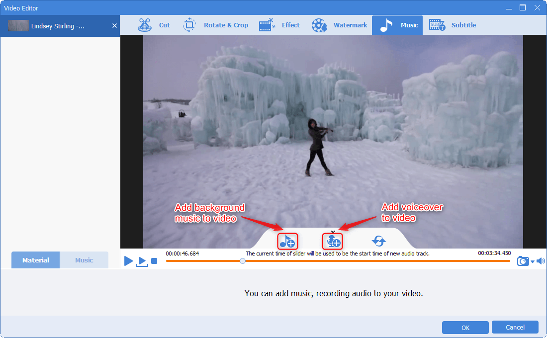 Musikfunktion in Renee Video Editor Pro