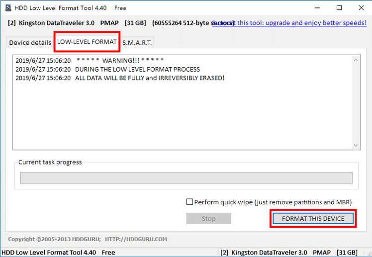 low level format hdd mit einem Werkzeug
