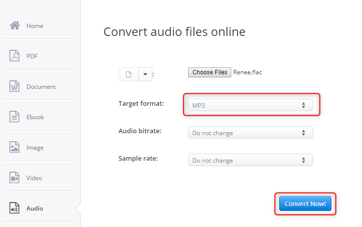 flac zu mp3 konvertieren auf aconvertcom