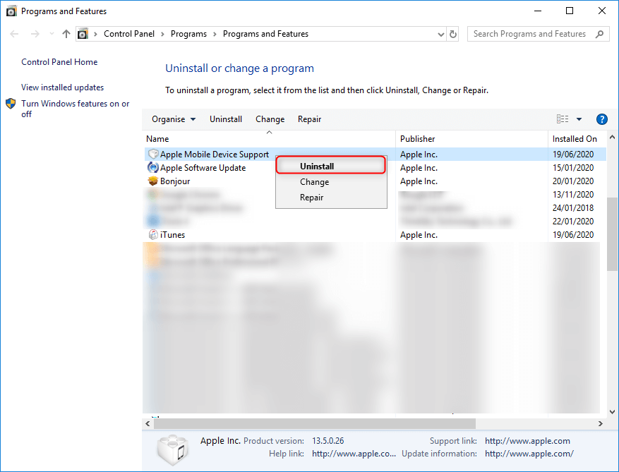 Deinstallation von iTunes und verwandten Programmen unter Windows