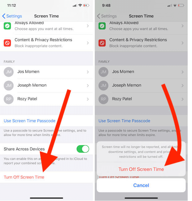 Abschalten der Bildschirmzeit auf dem iphone