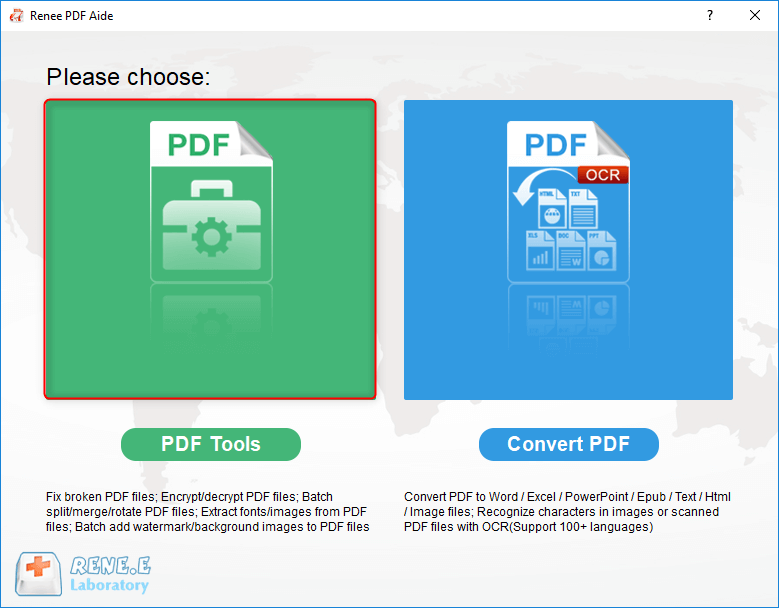 pdf-werkzeuge im renee pdf converter auswählen