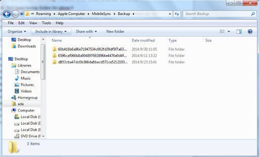 Suchen der Sicherungsdateien unter Windows, um den Speicherort der iTunes-Sicherung zu ändern
