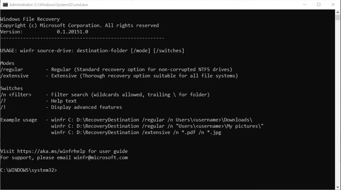 Verwenden der Eingabeaufforderung (CMD) Windows File Recovery(winFr) Befehl, um gelöschte Dateien auf einem USB-Laufwerk in Windows 10/11 wiederherzustellen