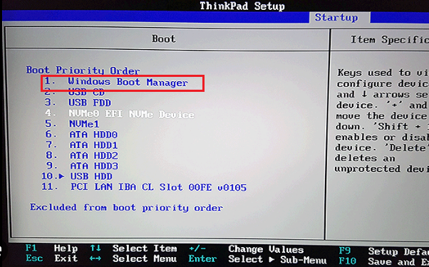 Lenovo-Laptop: Navigieren Sie im BIOS-Menü zur Registerkarte Start.