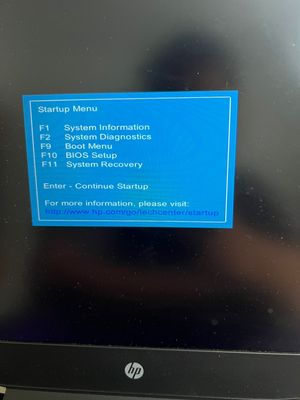 HP-Boot-Menü beim Start mit hervorgehobener USB-Boot-Option