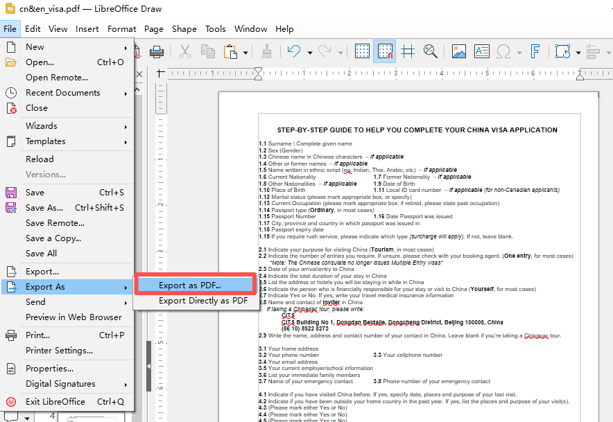 LibreOffice Draw PDF exportieren