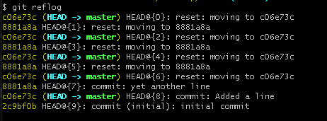 git reflog, um den Commit zu finden