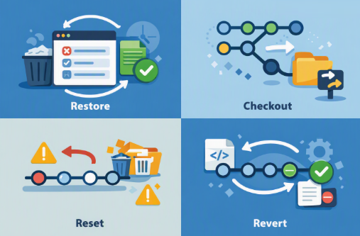 Vergleich der Git-Undo-Befehle: restore, checkout, reset, revert