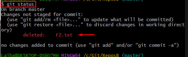 git status zur Anzeige gelöschter Dateien