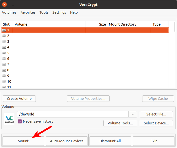 Ein mit VeraCrypt verschlüsseltes USB-Laufwerk einbinden