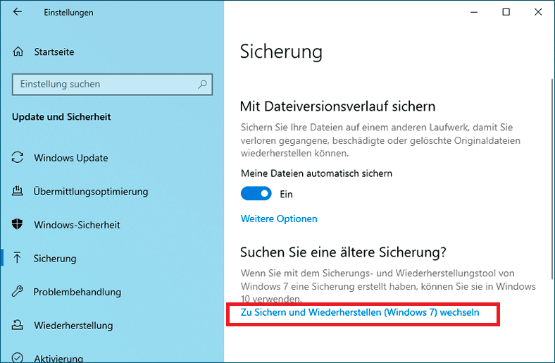 Systemsicherung unter Windows