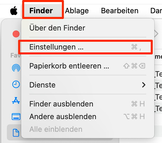 zu den Mac-Finder-Einstellungen gehen