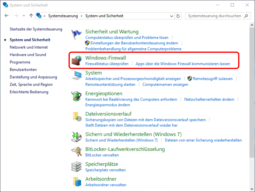 Windows-Firewall öffnen
