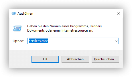 Geben Sie services.msc in Ausführen ein