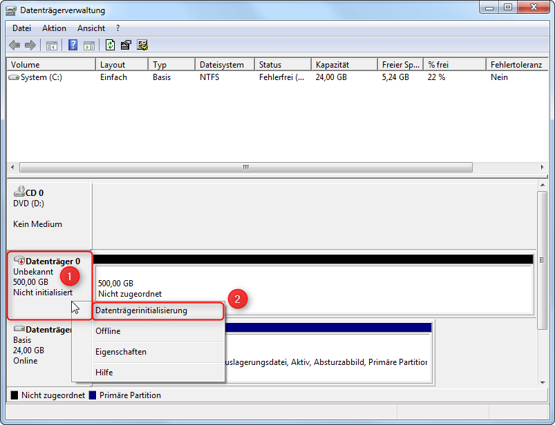 Wie initialisiere ich die Festplatte unter Windows?