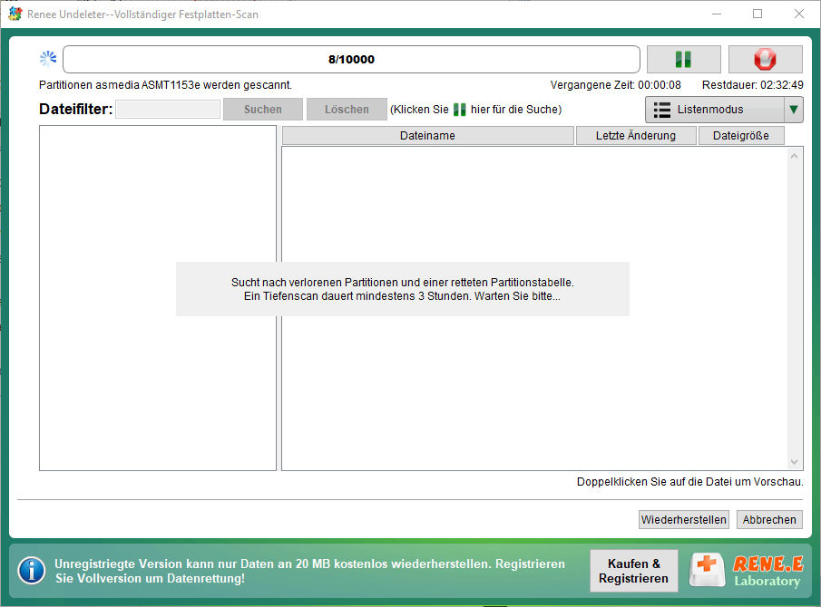 Partitionstabelle scannen