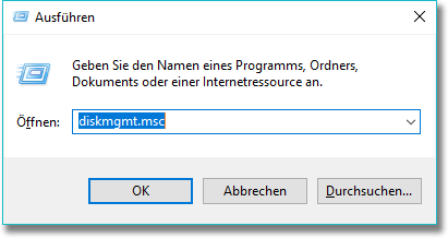 diskmgmt.msc in Ausführen eingeben