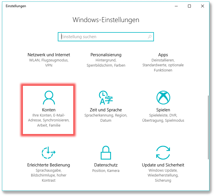 Einstellungen Konten
