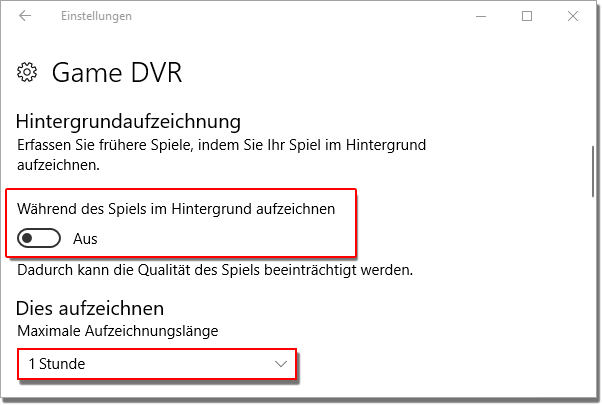 Game DVR Einstellungen