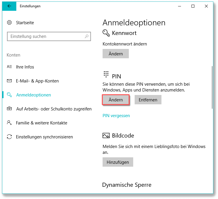 Windows 10 PIN ändern