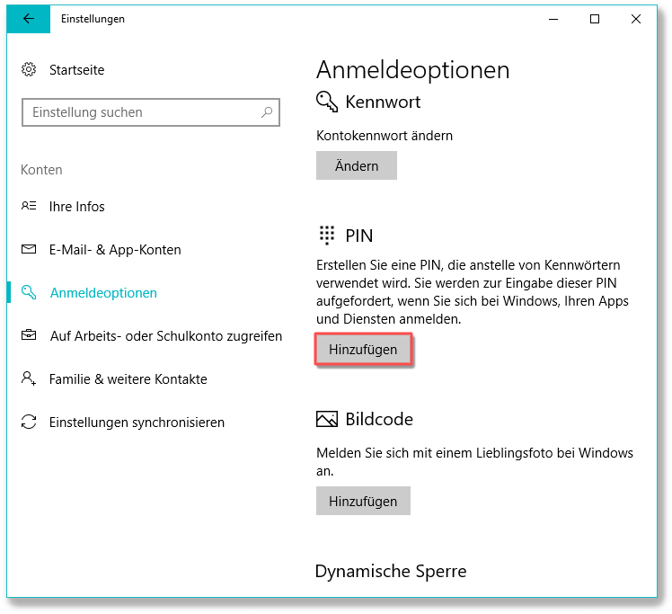 Windows 10 PIN hinzufügen