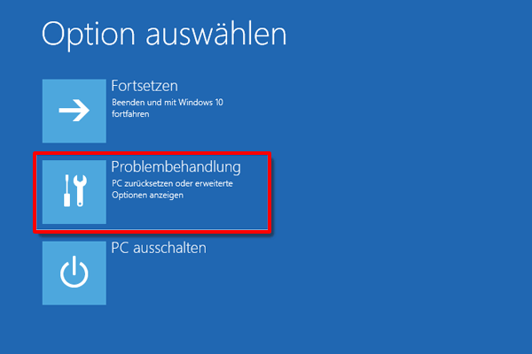 Windows 10 Problembehandlung klicken