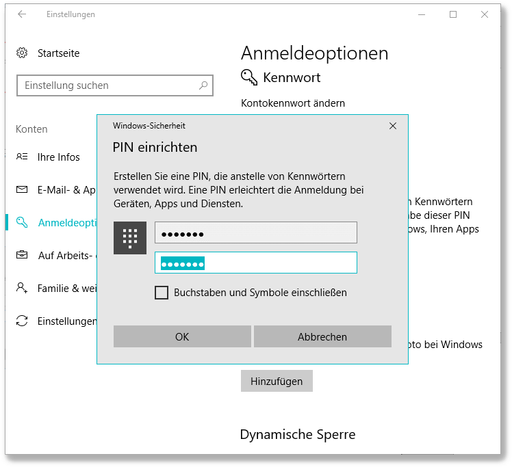 neue Windows 10 PIN einrichten