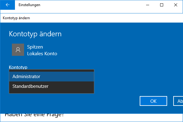 Windows-Kontotyp ändern