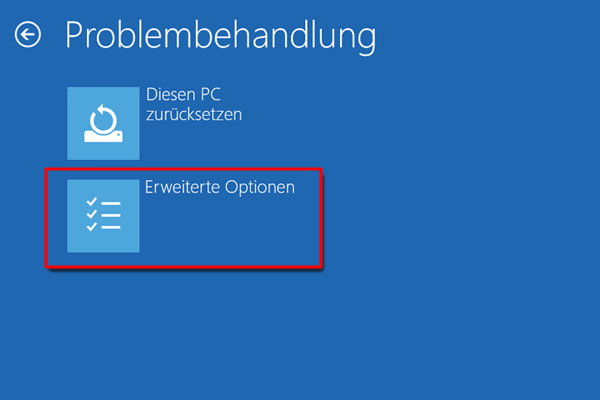 Problembehandlung Erweiterte Optionen