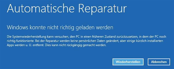 automatische Reparatur fehlt