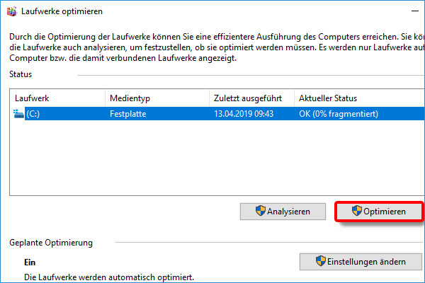 Windows Explorer_Partition_Eigenschaften_Tools_Optimieren_Optimieren klicken