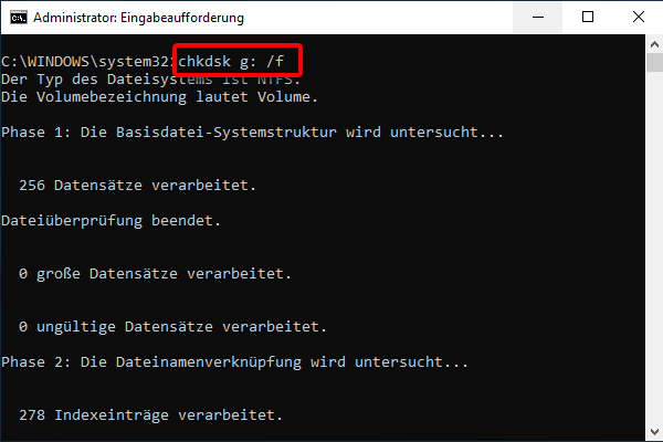 SD Karte CHKDSK eingeben