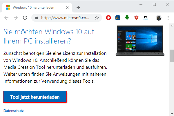 Windows 10 Installationsmedium herunterladen