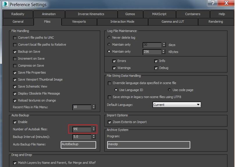 3ds Max zum automatischen Speichern von Dateien