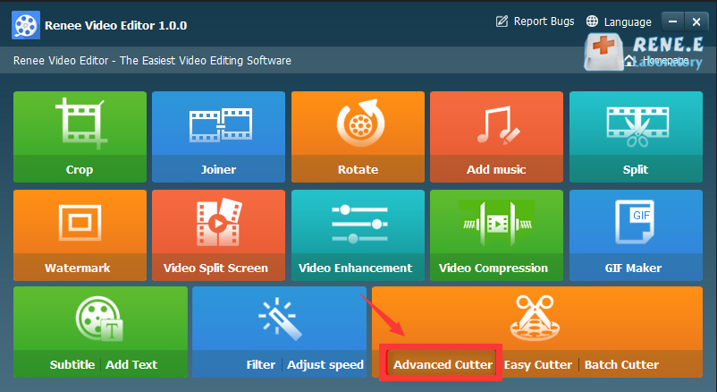 Wählen Sie „Advanced Cutter“ im Renee Video Editor