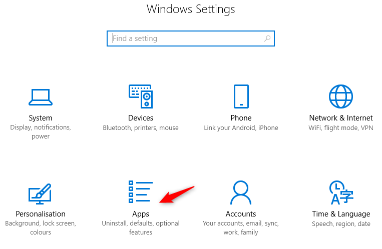 App-Option in den Einstellungen
