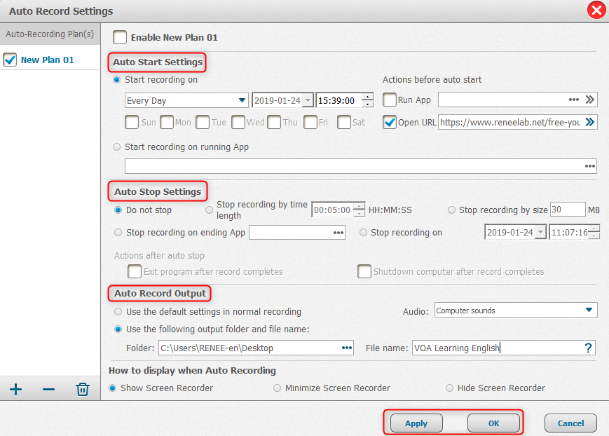 Automatischer Aufnahmebildschirm in Renee Video Editor Pro