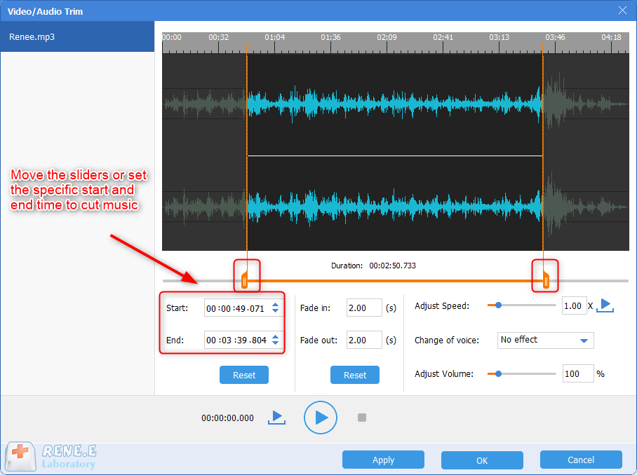 Schneiden Sie MP3-Musik mit Renee Audio Tools