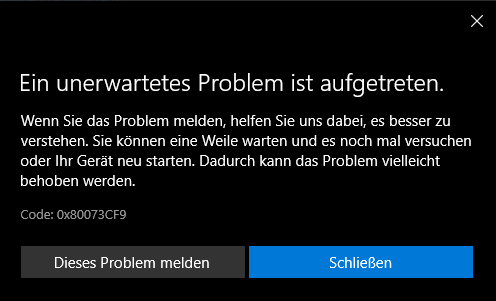 0x80073CF9 Fehler