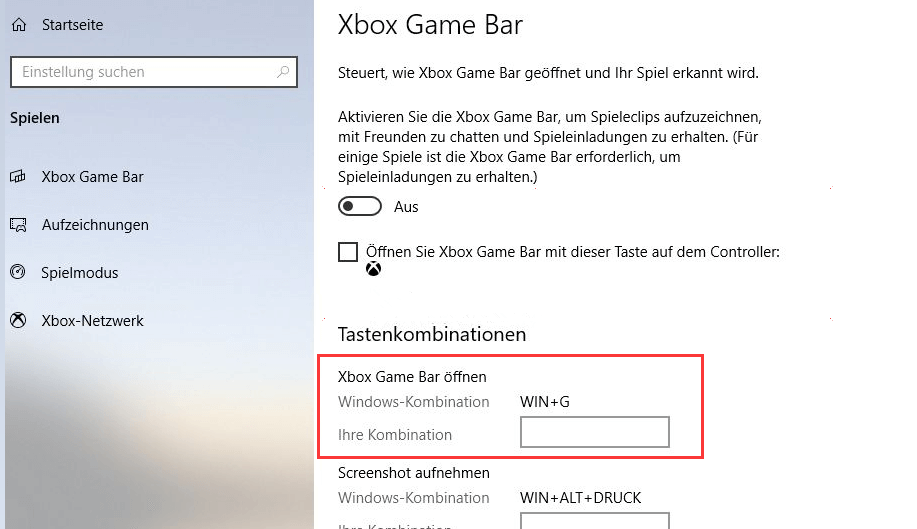 Verknüpfung zur Xbox Game Bar