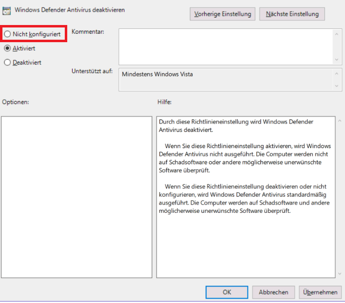 gpedit Doppelklicken Sie, um Microsoft Defender Antivirus zu deaktivieren