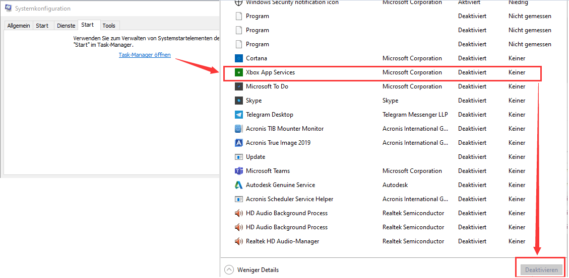 Deaktivieren Sie Startprogramme