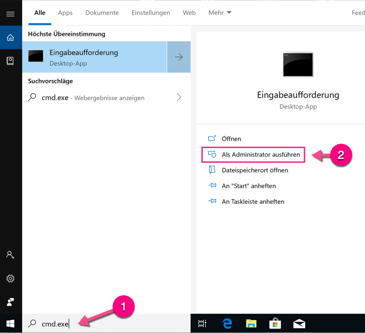 Windows 10 cmd als Administrator ausführen
