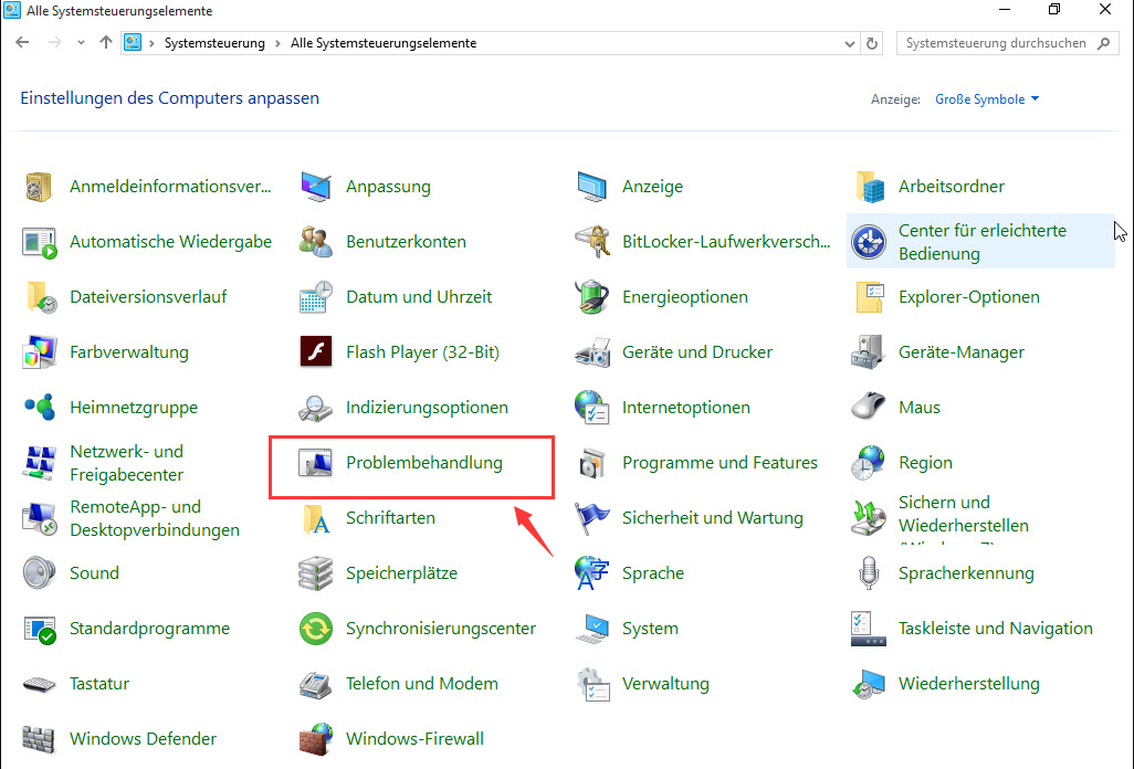 windows Systemsteuerung problembehandlung