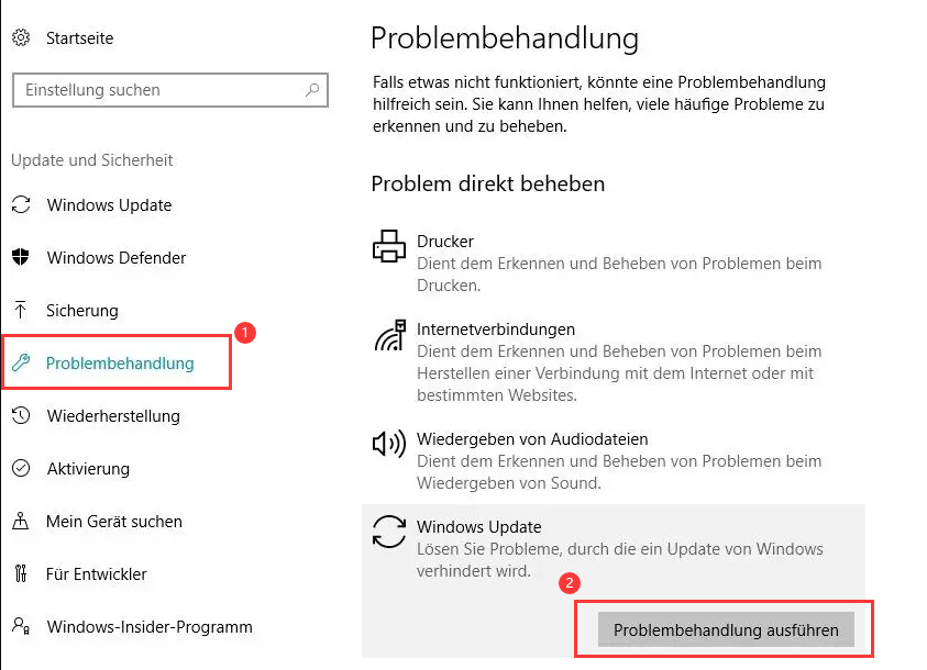 Aktualisierung der Windows 10-Einstellungen