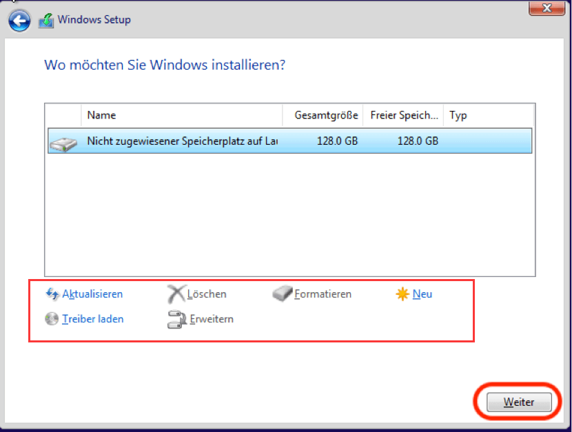 Windows 10-Installationslaufwerksvorgänge